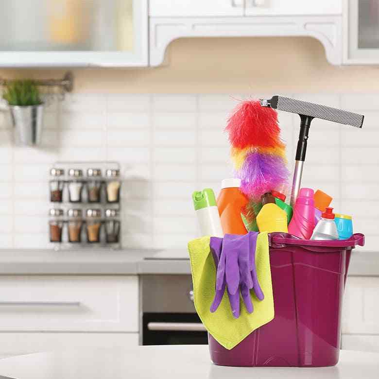 Cleaning supplies in a kitchen for house cleaning services in Redmond, home of Microsoft