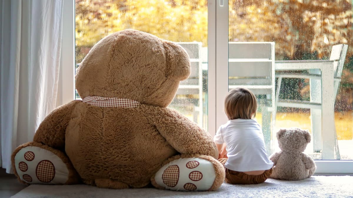Rainy winter day in a Kirkland home with a child sitting by a window, highlighting indoor comfort and the importance of clean, moisture free floors